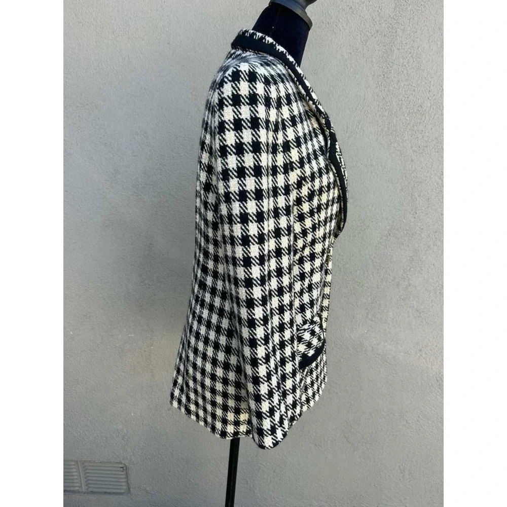 B High Collection Vintage Houndstooth Metallic Gold Button Blazer Black Cream 66